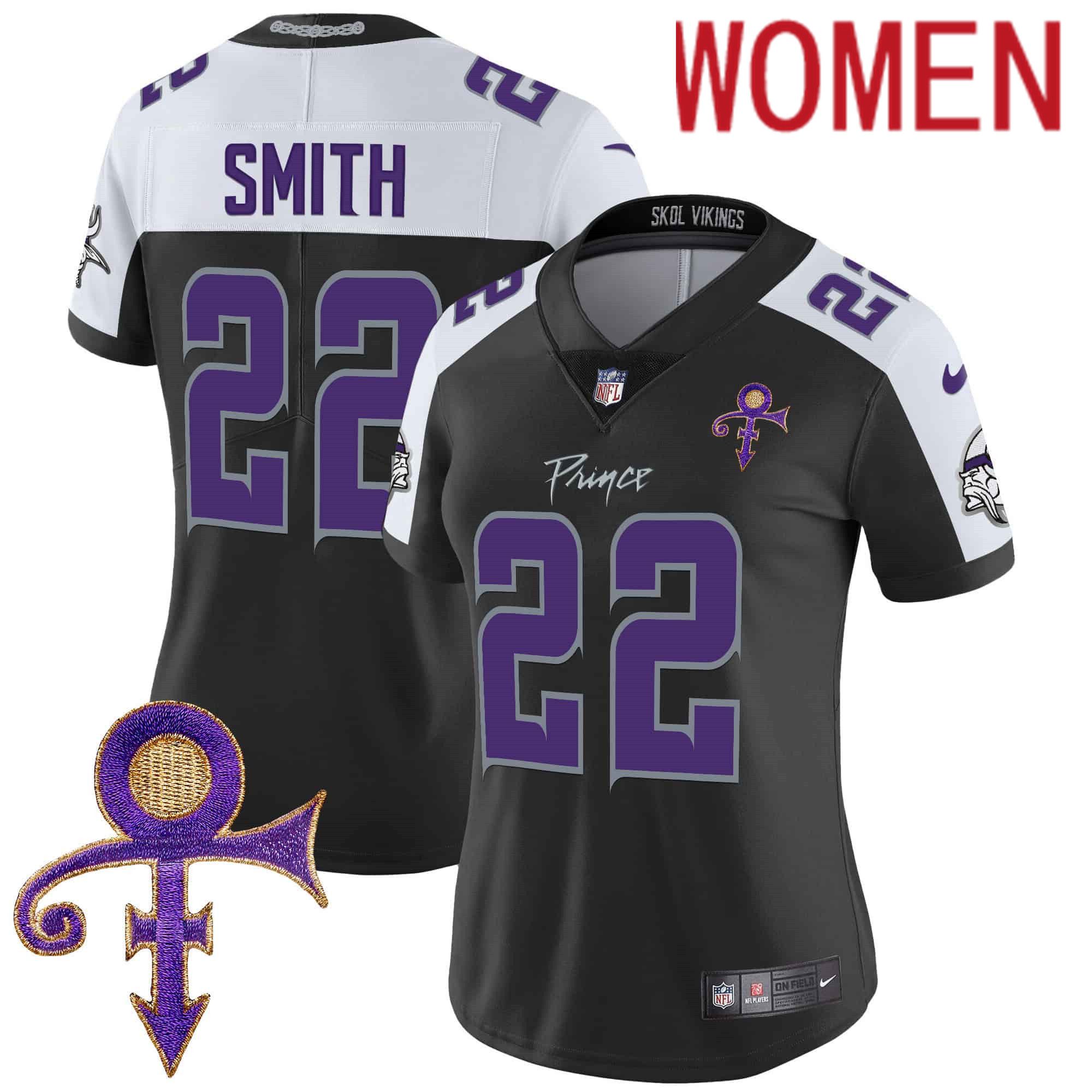 Women Minnesota Vikings 22 Smith Black 2024 Nike Prince Vapor Limited NFL Jersey